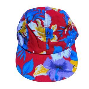 Vintage Wendy’s Employee Hat Floral Hawaiian Print Fast Food Cap